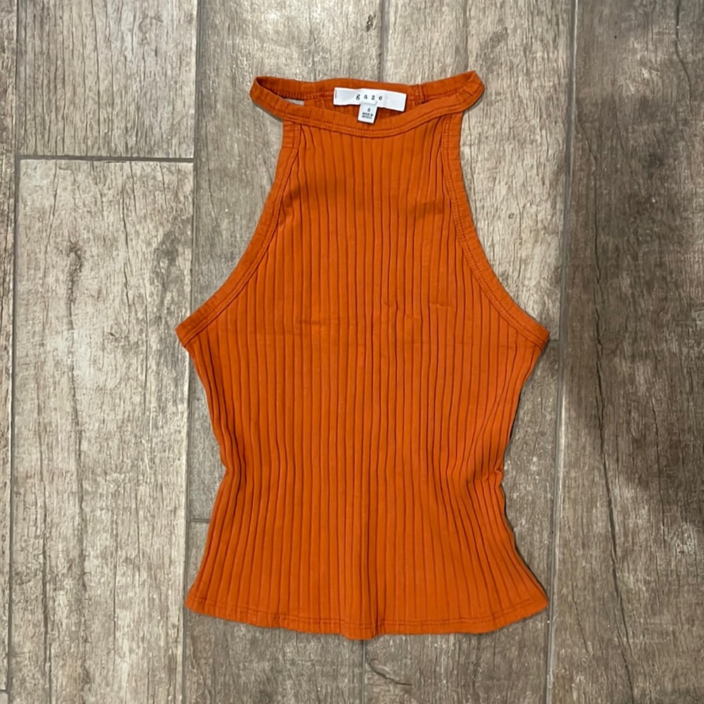 Orange halter neck tank top